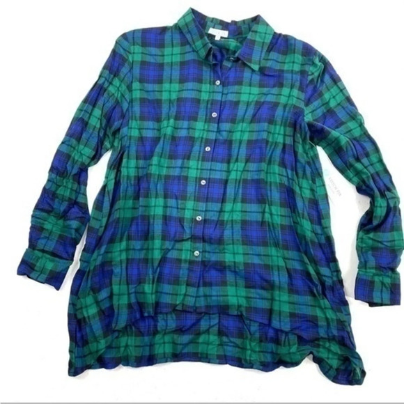 New Lila Li Cemone Plaid Shirt Blue Green - Picture 2 of 8